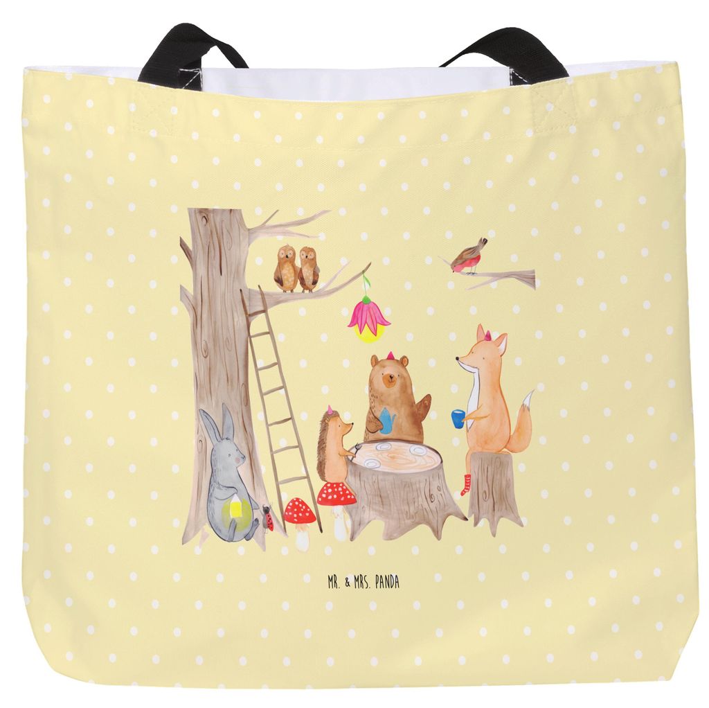 Mr. & Mrs. Panda Strandtasche Waldtiere Picknick - Gelb Pastell - Geschenk, Lustige Sprüche, Tote Bag, Wald, Hase, Maus, Einkaufstasche, Eichhörn...