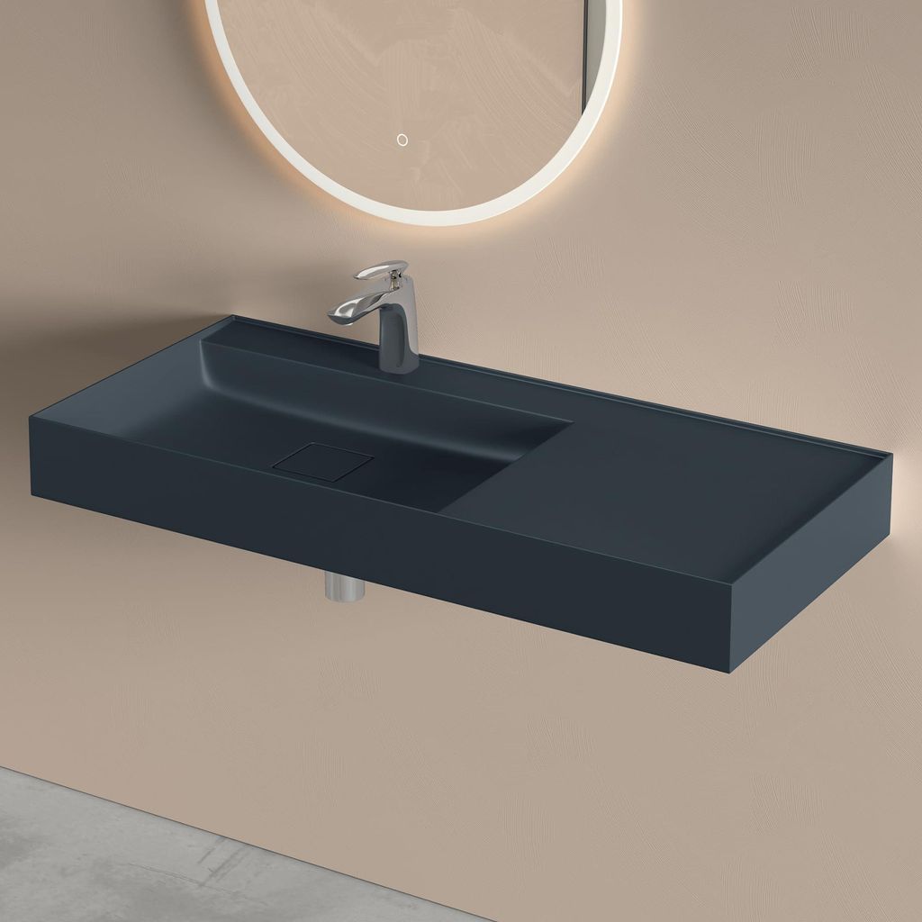 doporro Lavabo Bagno Sospeso 100 cm Rettangolare in Resina Immagine del prodotto 
