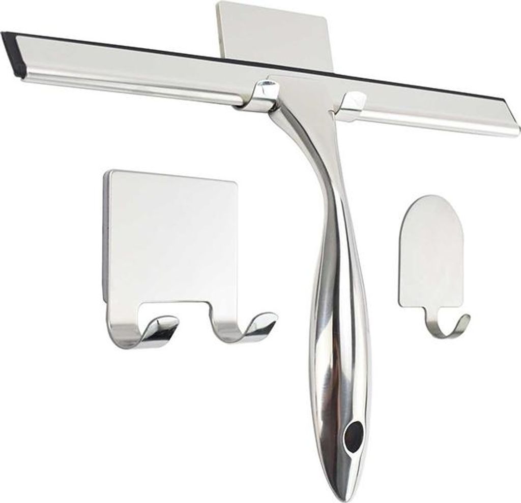 INF Edelstahl Glasabzieher Set mit Haken - Ideal für Bad, Fenster & Auto 12 Inch