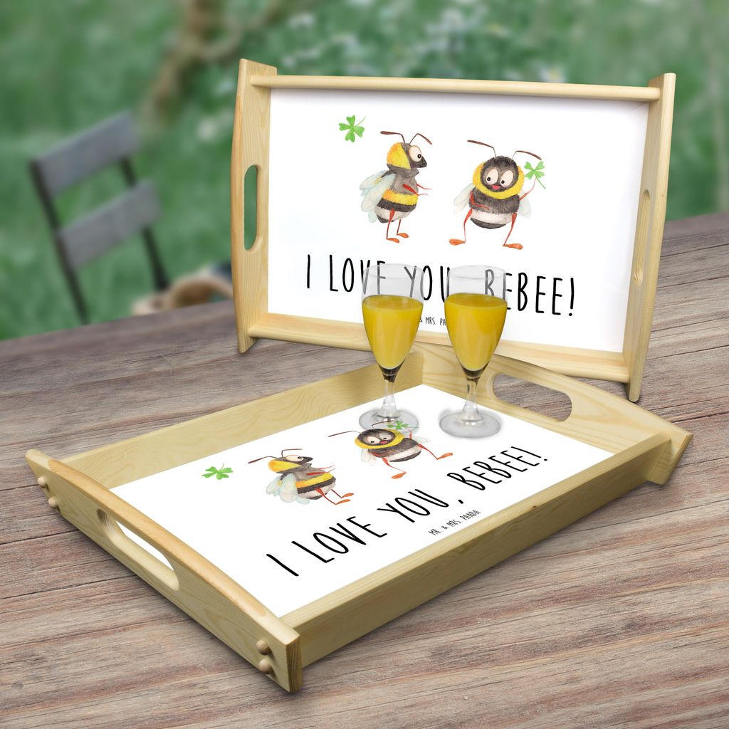 Mr. & Mrs. Panda Tablett Bienen Paar - Weiß - Geschenk, Serviertablett, Valentinstag, Holztablett, für Frauen, holz, Schildkröten, Hochzeitstag,...