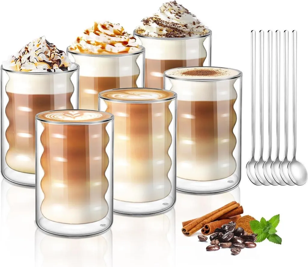 Set 6 Bicchieri Caffè Doppia Parete 350ml - Vetro Borosilicato Termico