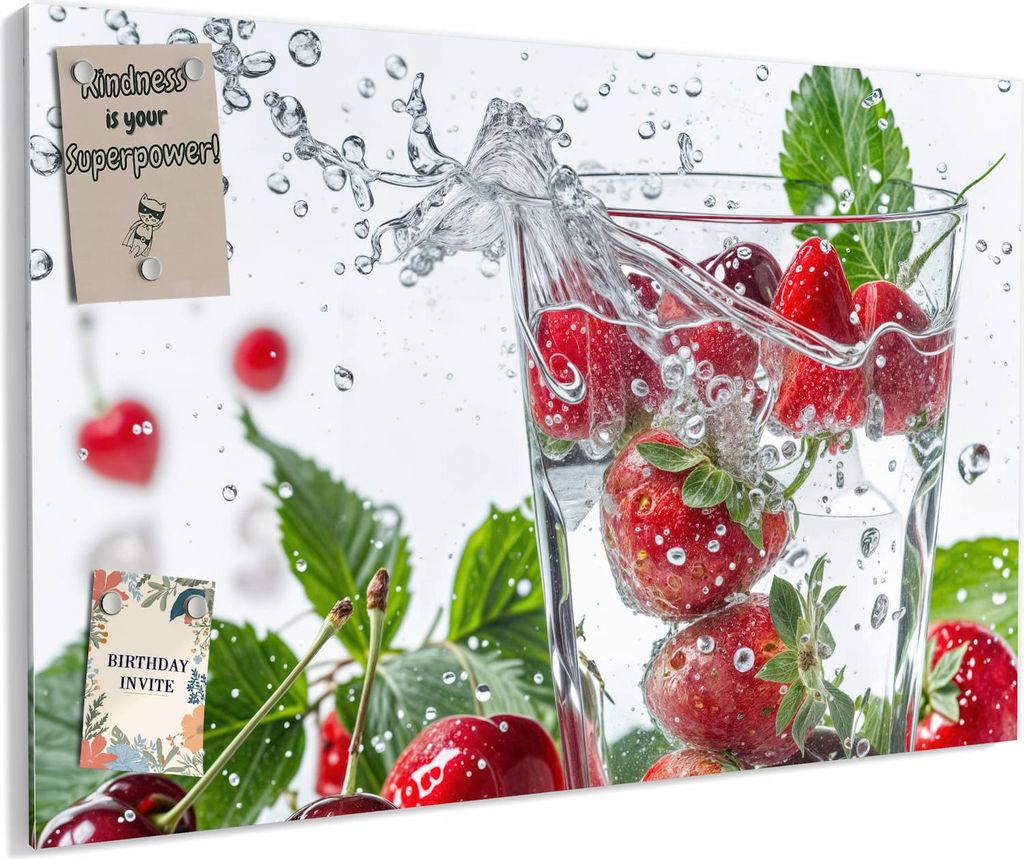 Magnettafel 60x40cm magnetisch & beschreibbar Metall-Board - Erdbeeren und Kirschen