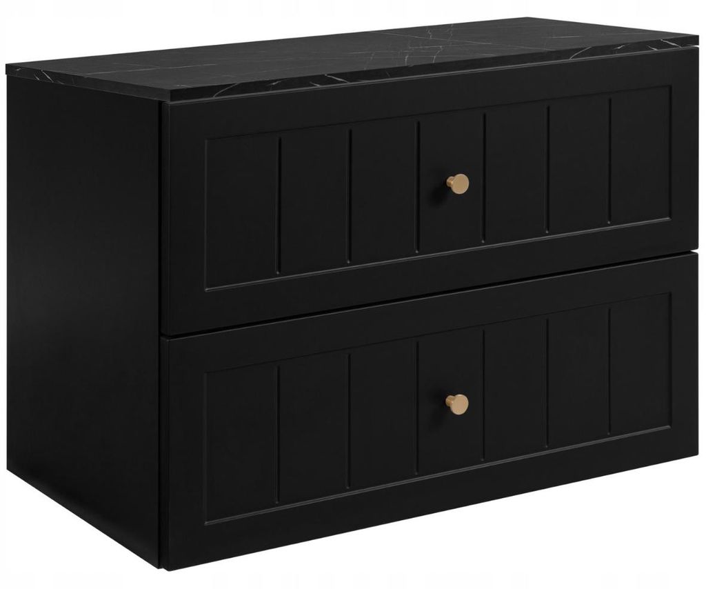 Rodan | Waschbeckenunterschrank 60 cm Schwarz - Waschtisch Hängend - Arbeitsplatte in schwarzer Marmoroptik