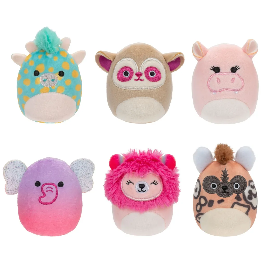 Mini Squishmallows Safari Squad Pack de 6 Peluches Anti-Stress 5 cm
