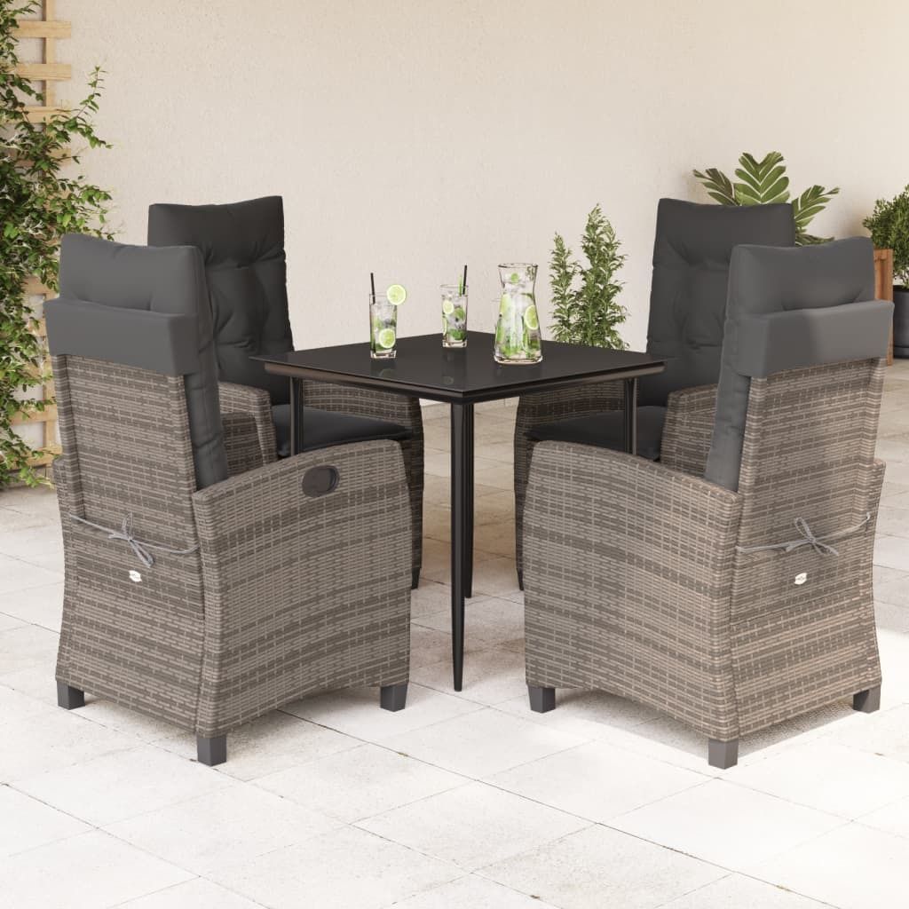 Maison Exclusive - 5-tlg. Garten-Essgruppe mit Kissen Grau Poly Rattan