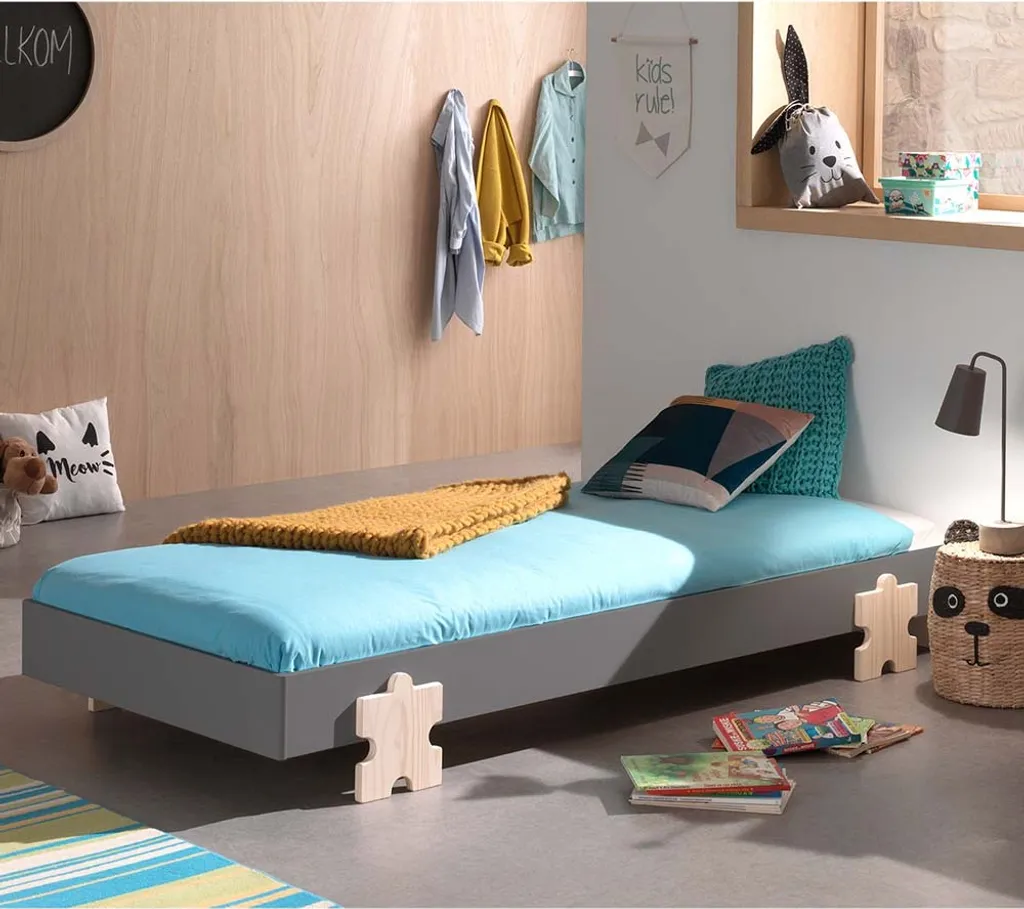 Lit enfant 90 x 200 cm pour favoriser l'autonomie gris