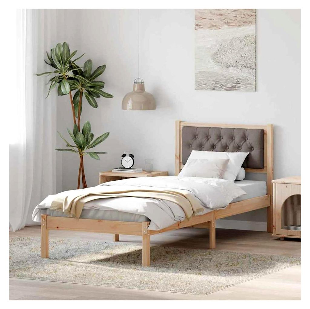 Bettgestell mit Kopfteil Taupe 75 x 190 cm Stoff