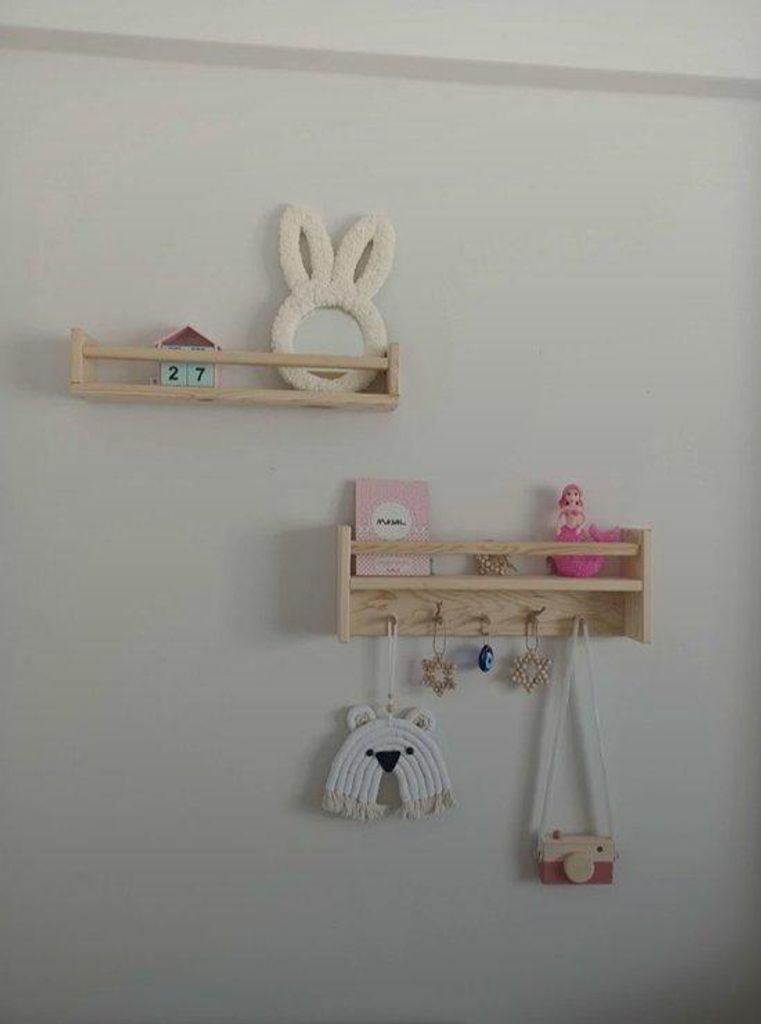 Bofigo Kindergarderobe aus Kiefernholz mit 2 Ablagen und 5 Haken 50 cm Natur
