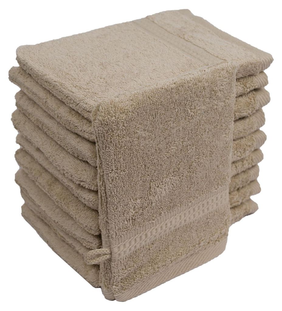 Waschhandschuhe Waschlappen 10er Set Beige 100 % Baumwolle Produktbild 