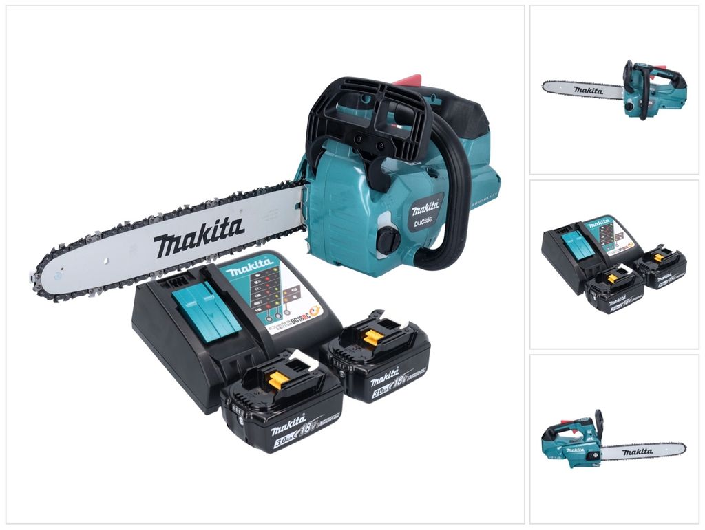Makita DUC 356 RFB Akku Kettensäge 36 V ( 2x 18 V ) 35 cm Brushless + 2x Akku 3,0 Ah + Ladegerät