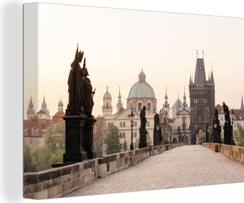 OneMillionCanvasses - Leinwandbilder - 140x90 cm, Karlsbrücke in der Tschechischen Republik bei Prag, Wandbilder Kunstdruck Wanddekoration