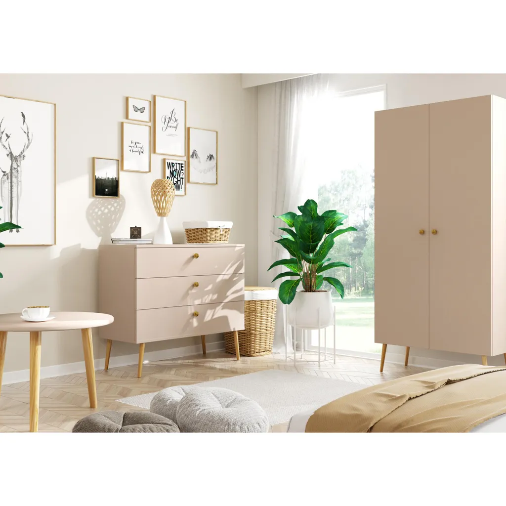 Commode de Rangement Boho 100 cm NATURA 3 Tiroirs Beige Macchiato - 7
