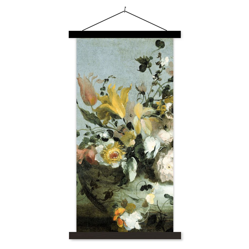 MuchoWow Textilposter Blumen - Alte Meister - Barock 90x180 cm mit schwarzem Rahmen - Dekoration Wohnzimmer