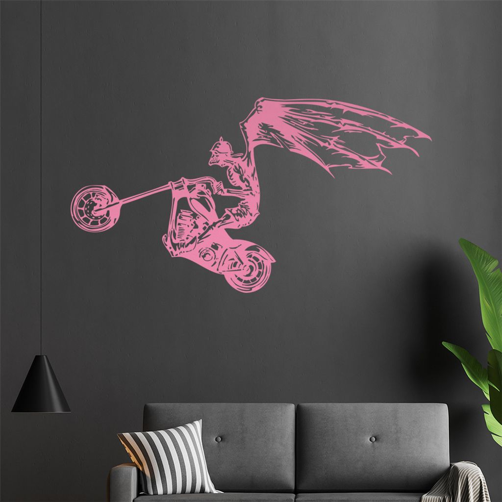 Höllen Engel Biker Wandtattoo in 6 Größen - Wandaufkleber Wall Sticker - Dekoration, Küche, Wohnzimmer, Schlafzimmer, Badezimmer