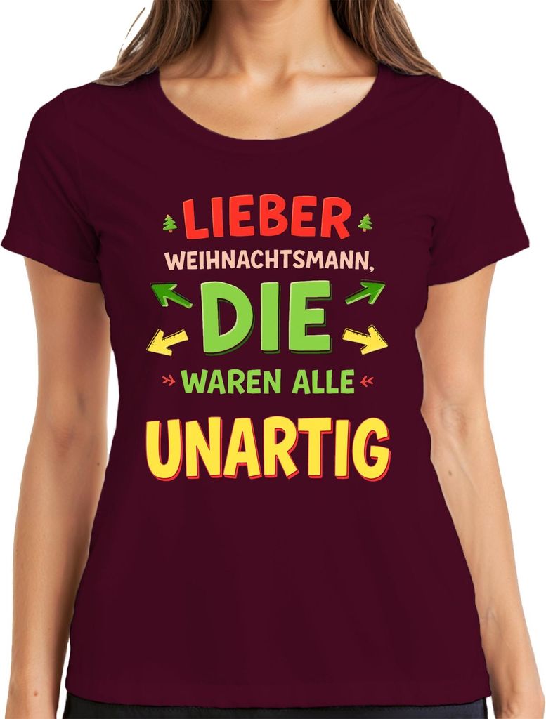 Lieber Weihnachtsmann die waren unartig Nikolaus Geschenk lustig Damen T-Shirt, Burgundy, L