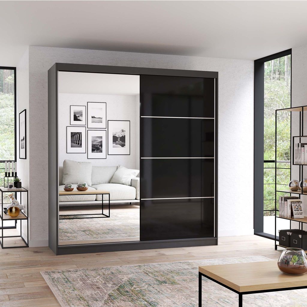 Schwebetürenschrank Kleiderschrank Schrank 203 cm Produktbild 