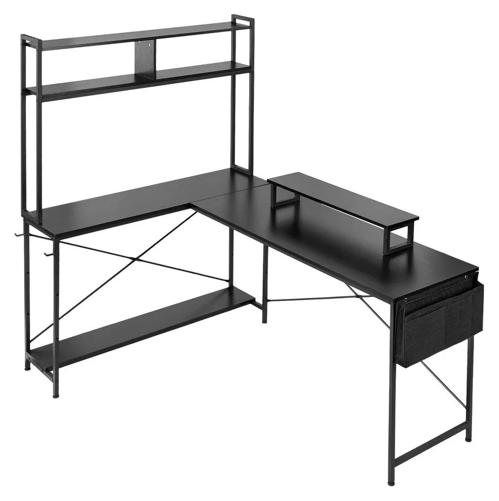 Bureau d'ordinateur en L 170cm avec support d'écran, table d'angle réversible - 9