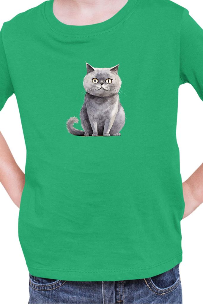 Kinder T-Shirt Funny Cats Breeds Scottish Straight Cat, 7-8 Jahr - 128 / Grün