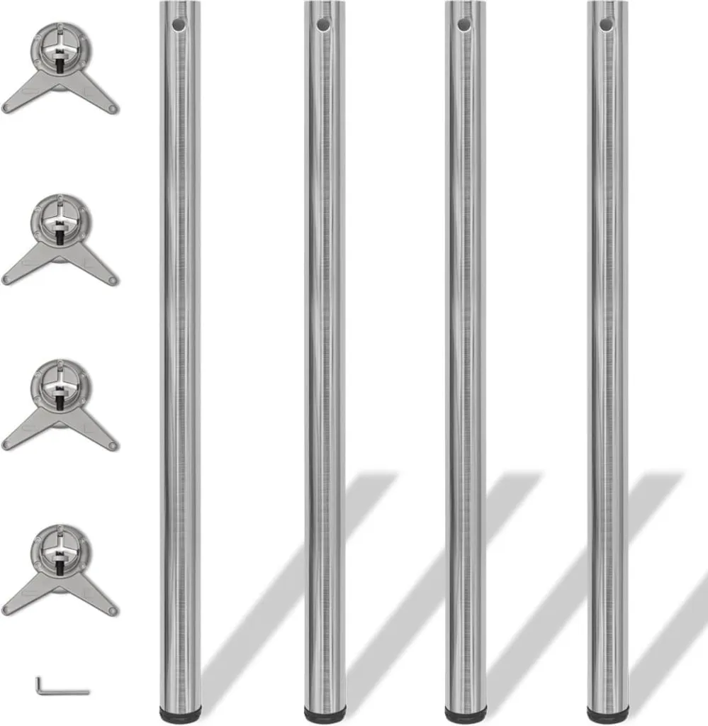 4x Gamba Tavolo Regolabile 1100mm Nichel Spazzolato - Acciaio Robusto