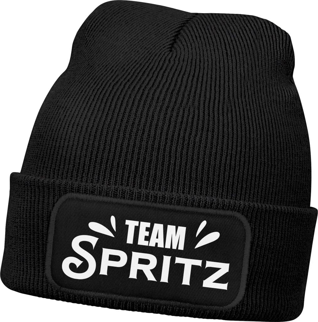 Damen Beanie Team Spritz Strickmütze mit Spruch Party JGA Aufdruck Lustig Damenmütze Herbst Winter Moonworks