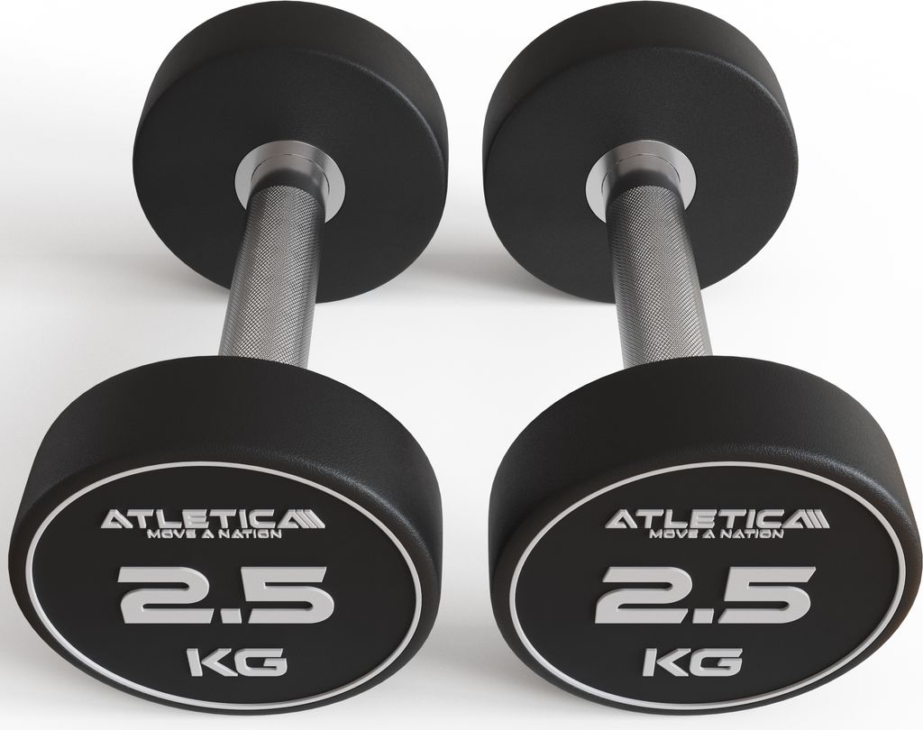 ATLETICA Polyurethan Rundhanteln Paar | 2 x 2,5 kg | Premium Design und Qualität | Extrem robust | Geruchsfrei | Gerader Griff mit Hartchrom