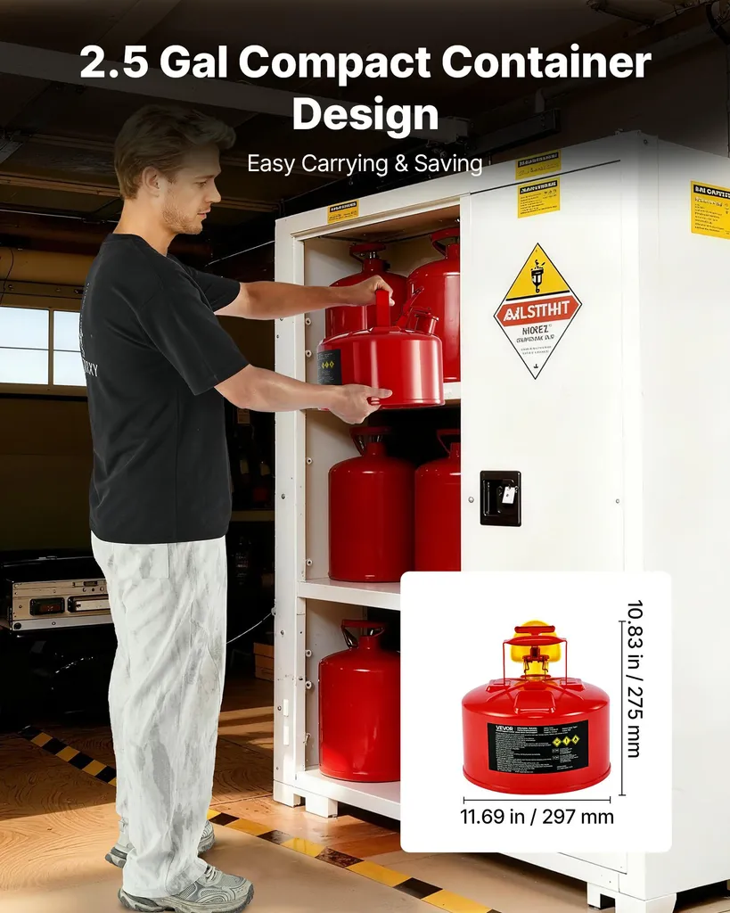 Tanica di sicurezza VEVOR, 9,5 L tipo I, contenitore di sicurezza rosso per benzina con parafiamma in acciaio inox, coperchio autochiudente e imbuto in PE, contenitore per sostanze infiammabili, rosso - 4
