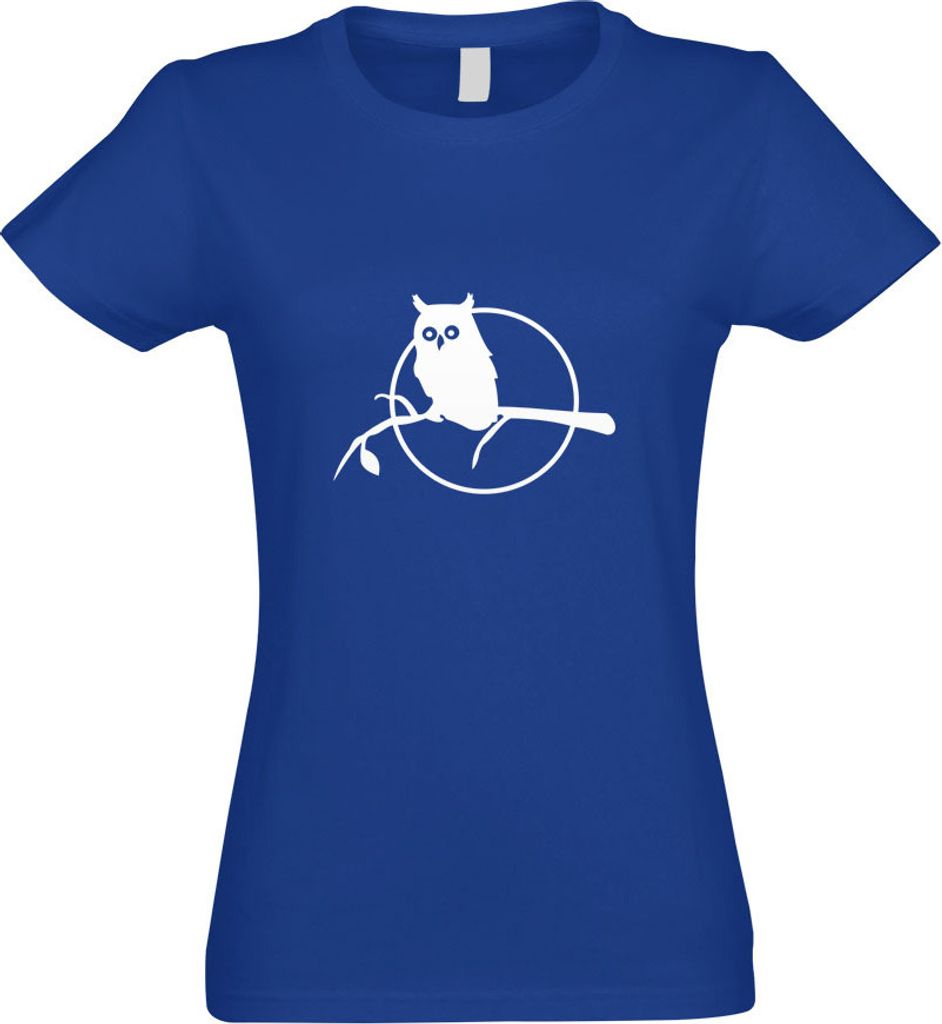 Kiwistar - T-Shirt tailliert - Damen - royal - Eule auf einem AST - Owl Branch - mit Motiv Bedruckt - Funshirt Design - Sport - Freizeit - Damen - S