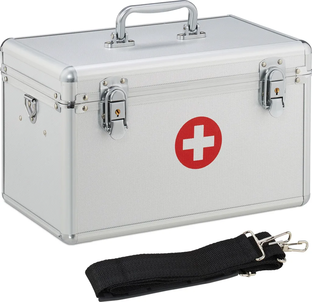 Relaxdays Mallette de premiers secours aluminium argentée avec serrure