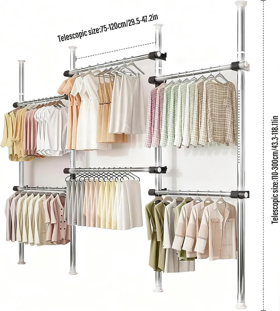 Porte-manteau mural réglable argenté en acier brossé - Modèle Flexi-2