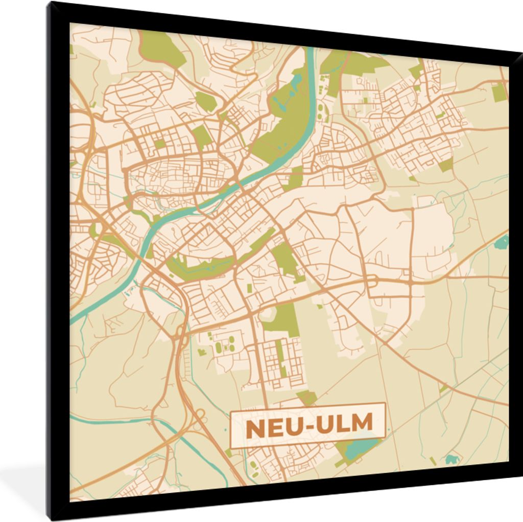 MuchoWow® Gerahmtes Poster Karte - Neu-Ulm - Jahrgang - Produktbild 