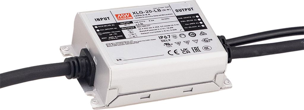 MEANWELL XLG-20-L-B AC-DC-LED-Netzteil CC 18,9W 0,35A IP67 1-10 Volt PWM Resistiv
