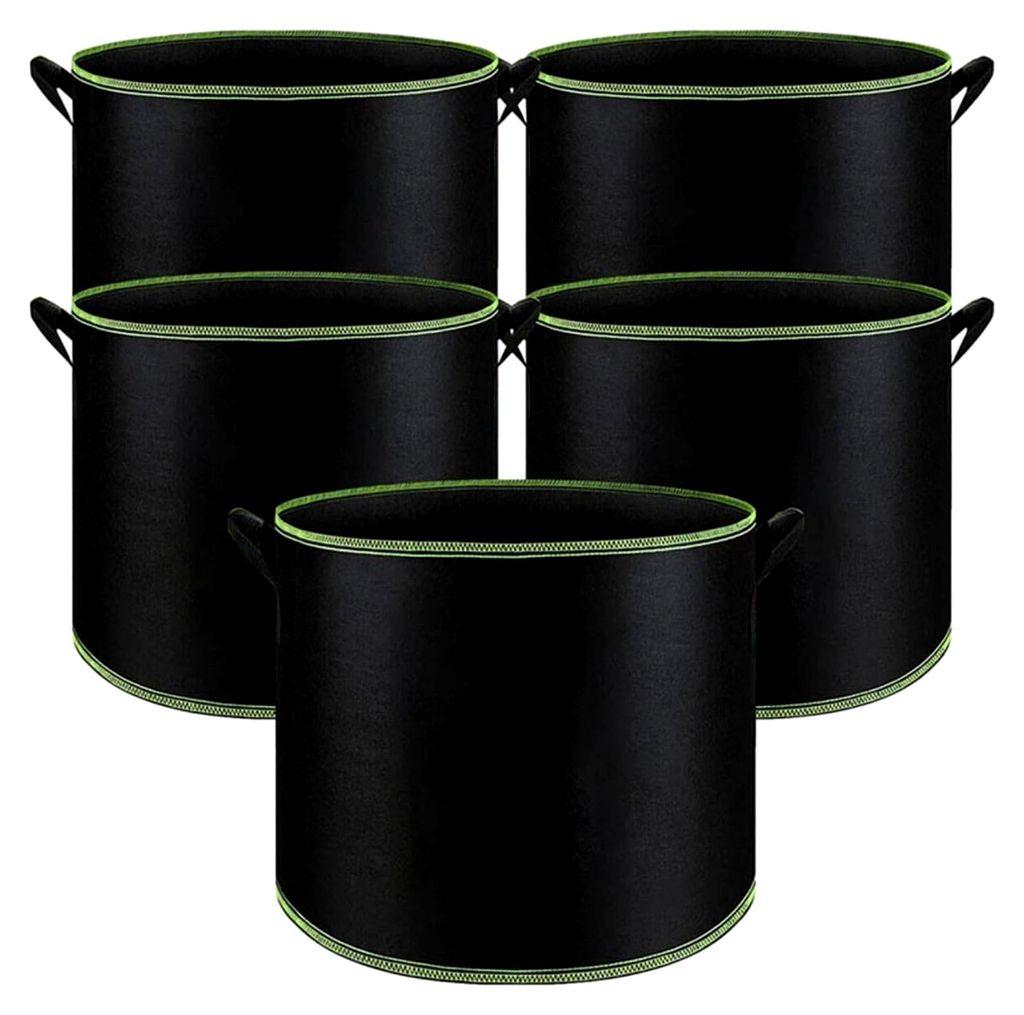 5 Stück Pflanzsäcke 10/20/25l, Stofftöpfe mit Griffen, wiederverwendbare Stofftöpfe 10/20/25l, runde belüftete Pflanztöpfe (10 Gallonen/25L)