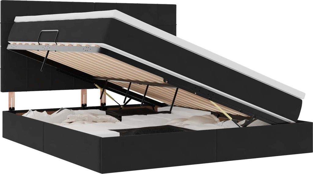 Bett mit Stauraum und LED mit LED Schwarz 180 x 200 cm Samt