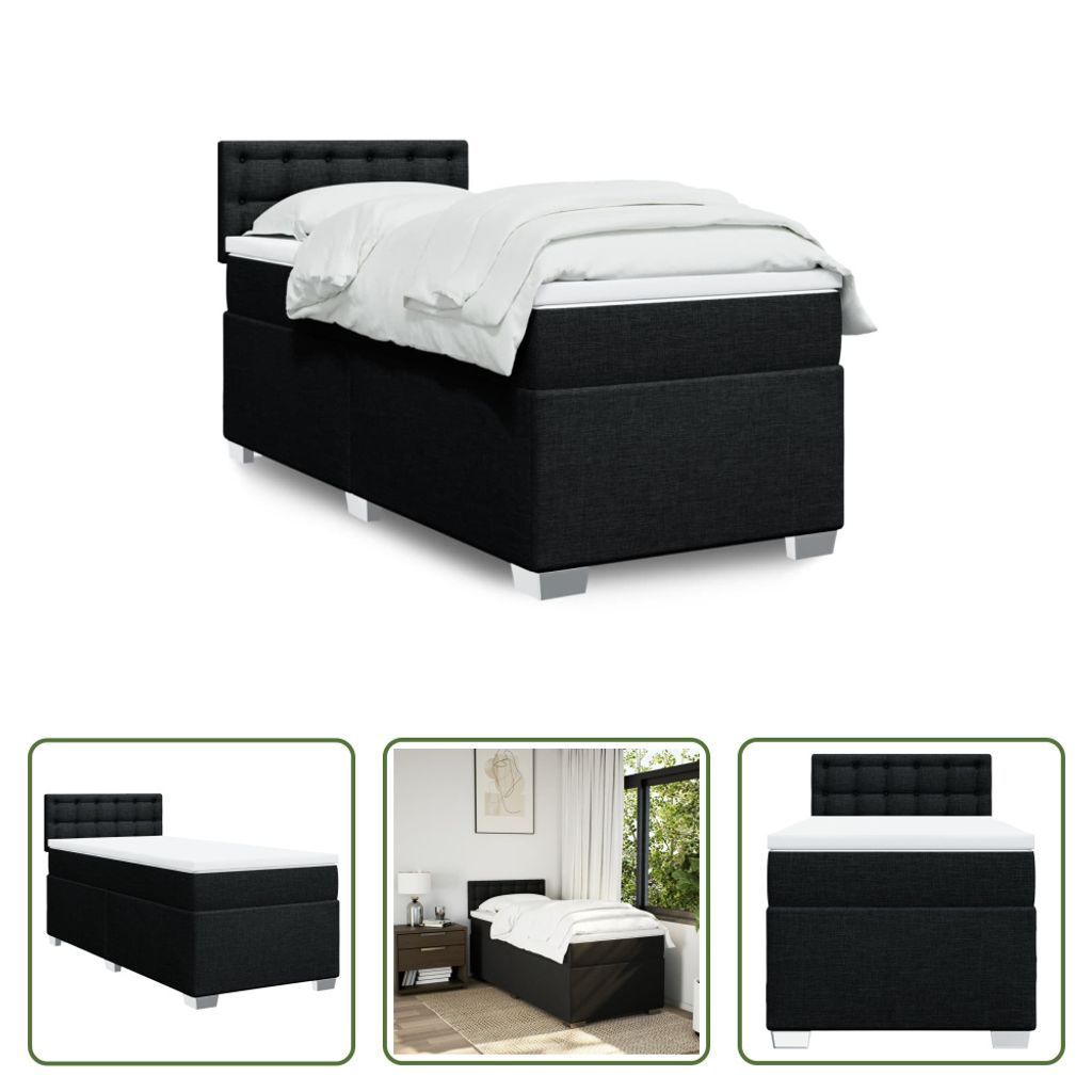 The Living Store Boxspringbett mit Matratze Schwarz 90x190 cm Stoff