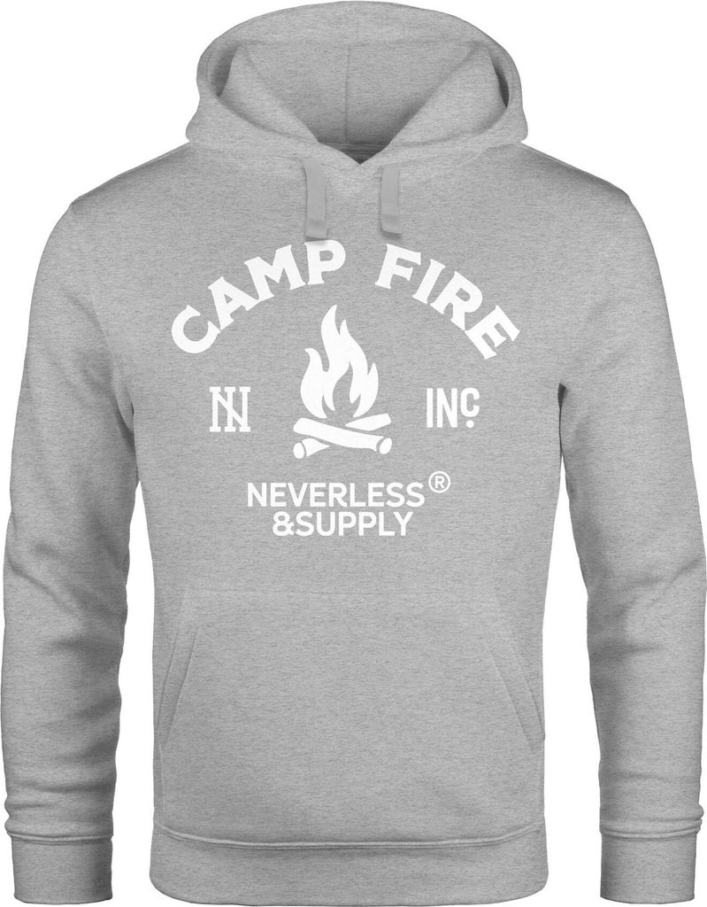 Warmer Kapuzen-Pullover Herren Lagerfeuer Camping Abenteuer Supply Hoodie Männer Neverless grau XL