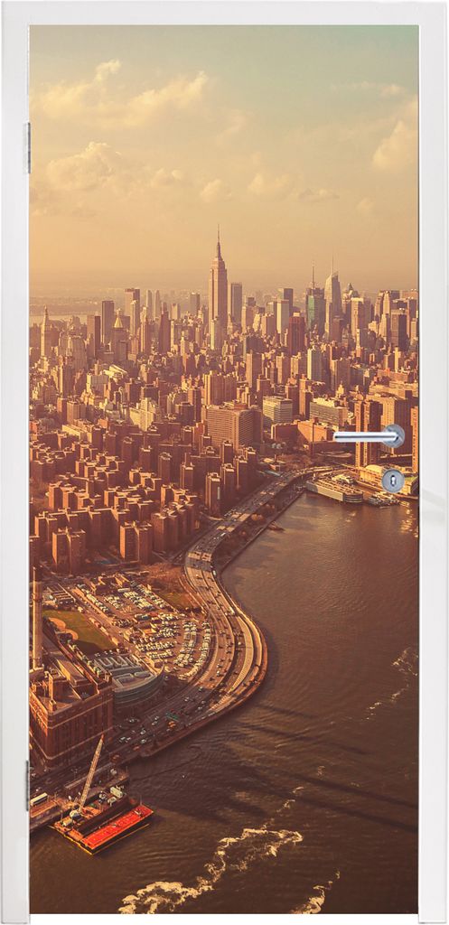 MuchoWow Türtapete Selbstklebende Türfolie New York - Skyline - Gold 90x205 cm Türposter Türaufkleber Klebefolie Türklebefolie - Türaufklebern