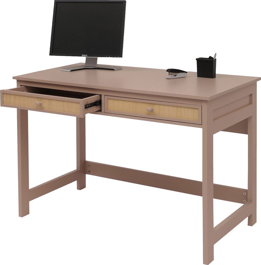 Schreibtisch HWC-O36, Bürotisch Laptoptisch Arbeitstisch, Schublade 78x110x60cm Holz helltaupe