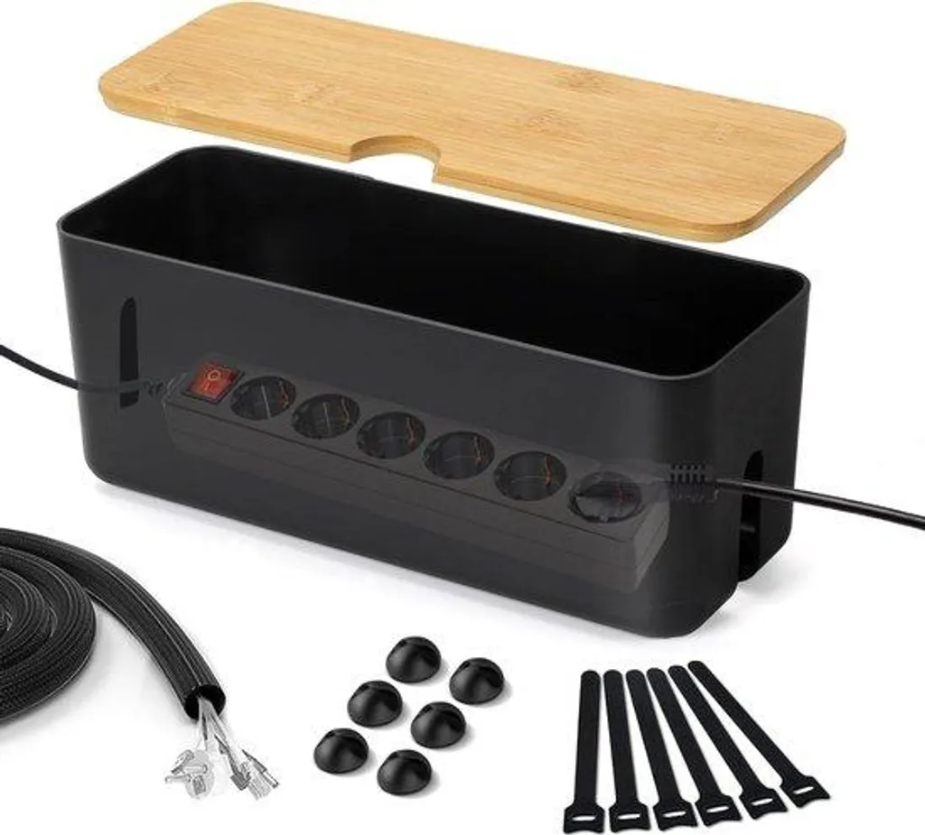 Organiseur de câbles noir 34cm : boîte de rangement pour fils et USB