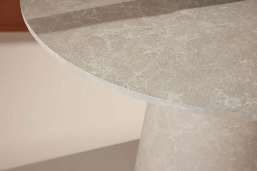 Table à manger ronde grise 120 cm design effet marbre pour 4-6 pers
