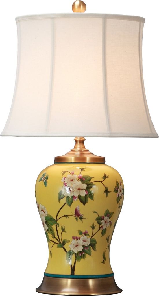 Fine Asianliving Chinesische Tischlampe Porzellan mit Lampenschirm E27 Orientalische Tischleuchte Keramik Nachttischlampen Schlafzimmer Wohnzimmer