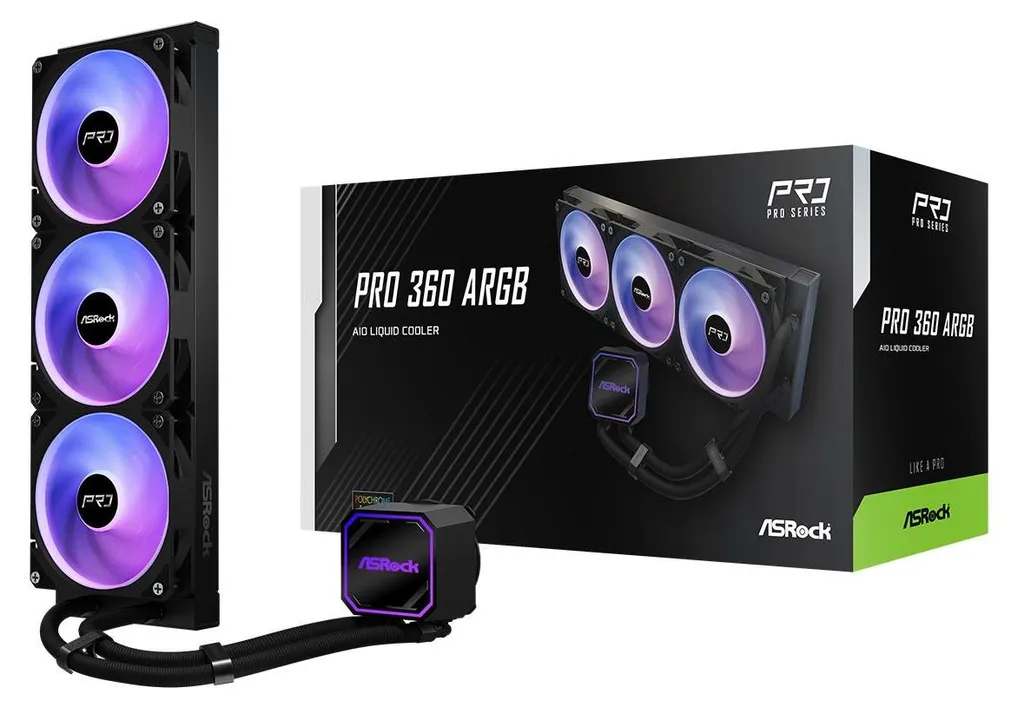 Refroidisseur CPU ASRock Pro 360 ARGB avec triple ventilation silencieuse - 5