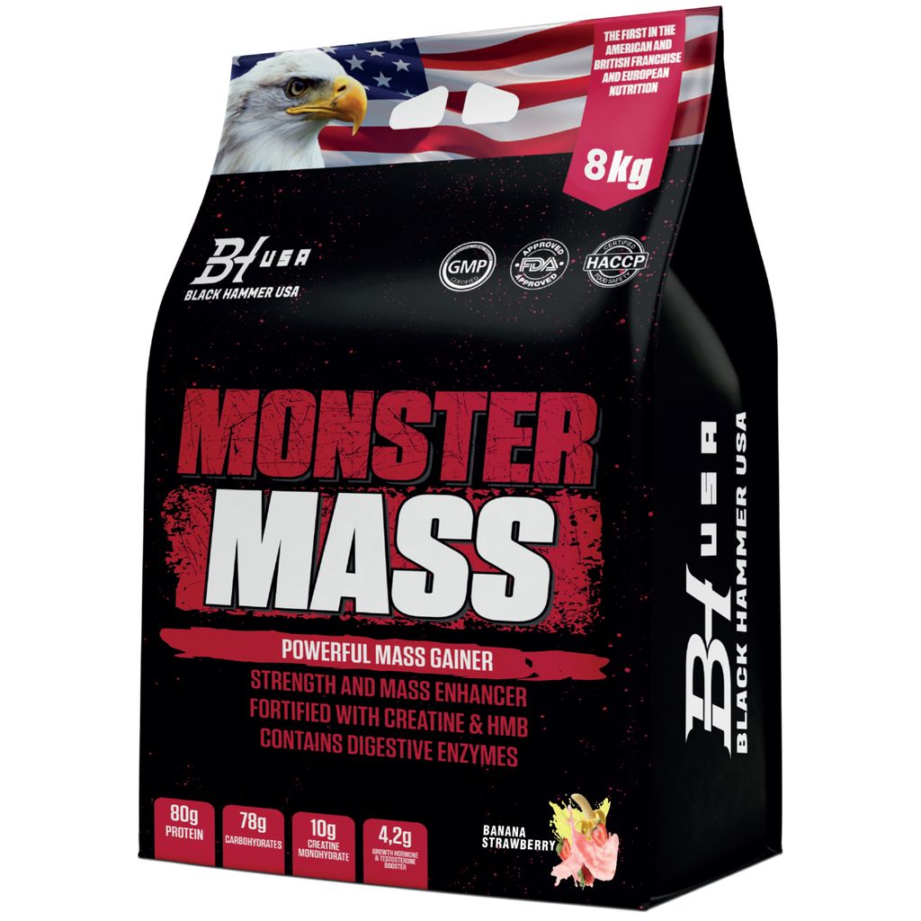 Monster Mass 8 kg Banane-Erdbeere – Premium Weight Gainer mit Protein, Kohlenhydraten, Creatin & HMB für Muskelaufbau & Regeneration Black Hamme...