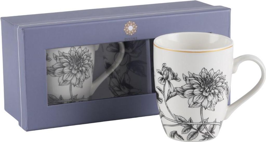 Keramikbecher-Set, als Geschenk, in einer Box, elegant, 2 Stück B07 350 ml Blumen