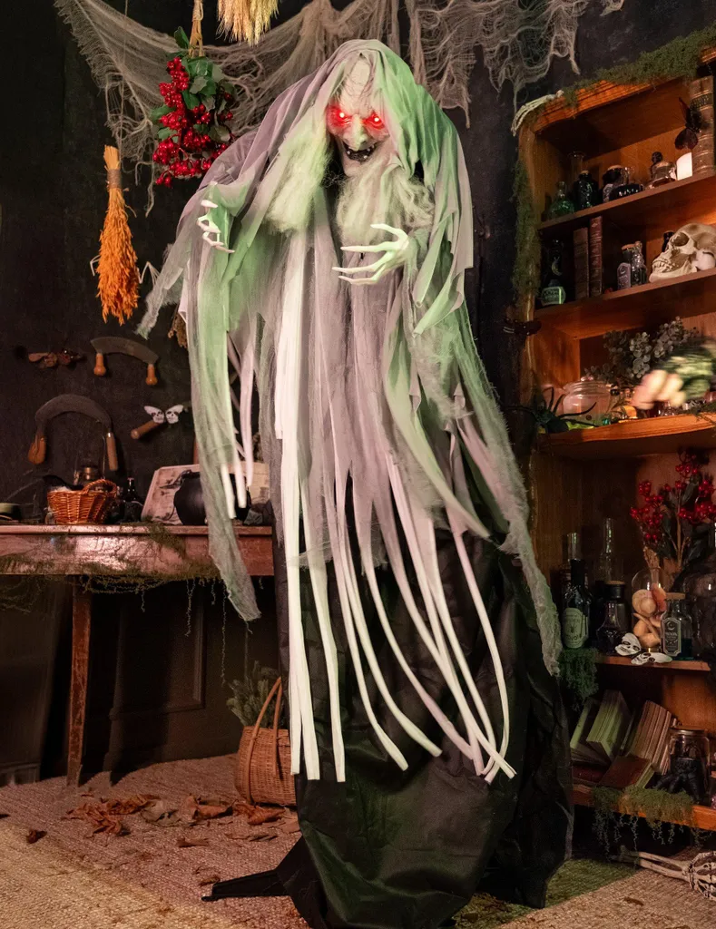 Figurine animatronique Femme Faucheuse 120 cm pour décoration Halloween