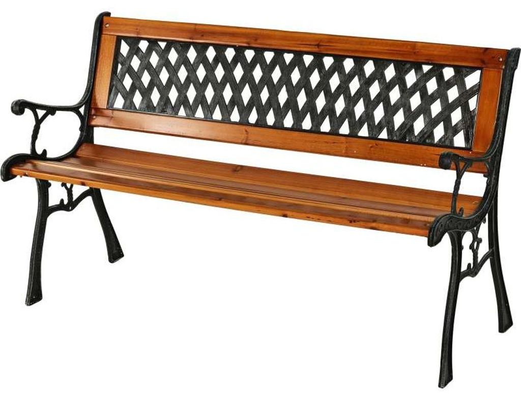 Gartenbank 125 cm lang, 52 cm tief, 73 cm hoch, Schwarz, Tannenholz und Metall