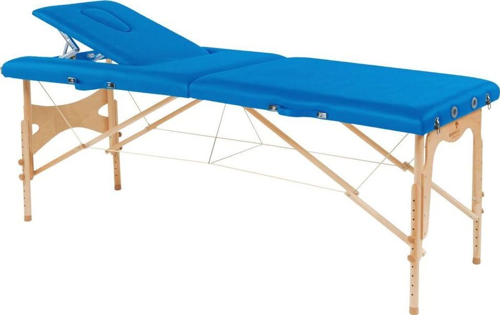 Behandlungsliege, Massageliege, Liege klappbar, mobil, Höhe 57-85 cm, aus Holz, Farbe:54 blau