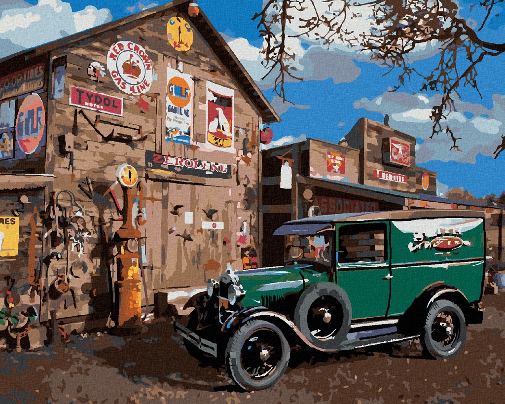 Zuty - Malen nach Zahlen - OLDTIMER IN DER SCHEUNE (DENNIS FRATES), 40x50 cm, mit Keilrahmen (bereits gespannt)