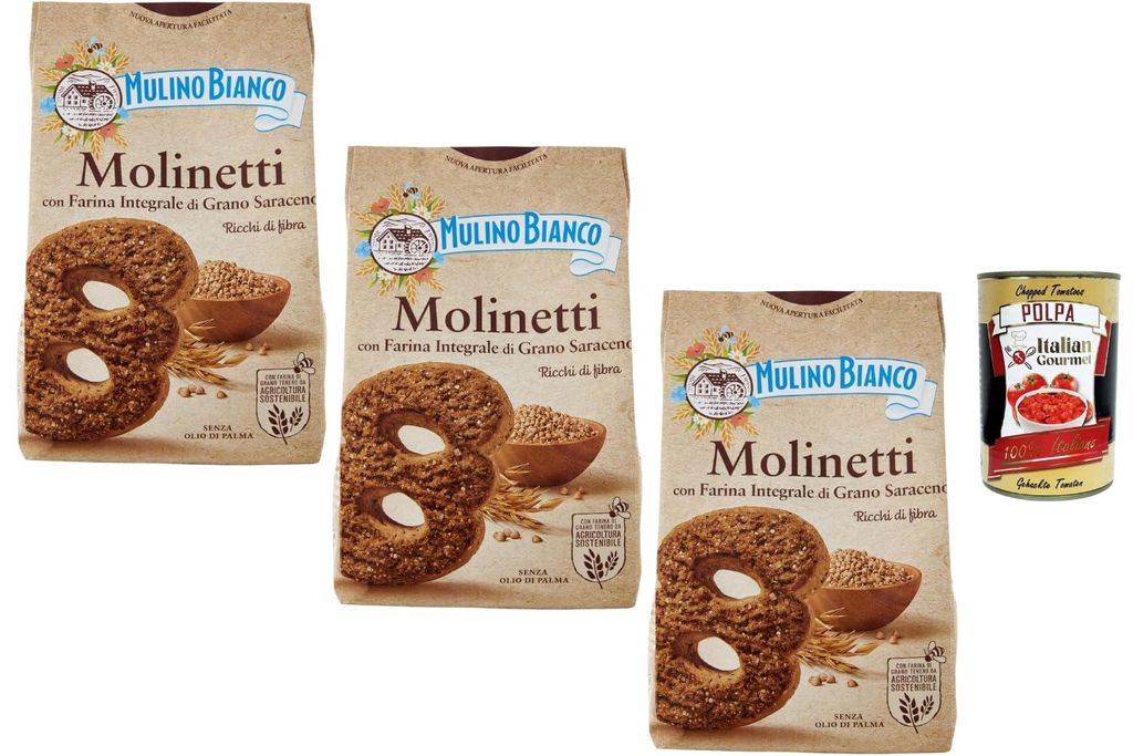 Mulino Bianco Molinetti Vollkornkekse mit Buchweizen, reich an Ballaststoffen, ohne Palmöl, italienisches Frühstücksgebäck 3 x 350 g Familienpa...