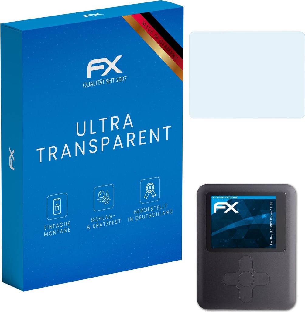 atFoliX FX-Clear 3x Schutzfolie kompatibel mit BtopLLC MP3 Player (16 GB) Displayschutzfolie