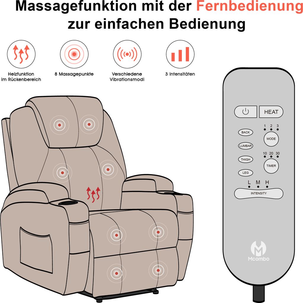MCombo Elektrisch Relaxsessel Massagesessel Fernsehsessel Produktbild 7